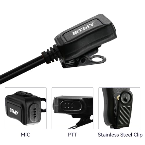 ETMY Covert Acoustic Tube Earpiece with Mini PTT Mic, Compatible with Motorola APX 6000/7000/8000, XPR 7550/7550e, P82/P86 Series Two-Way Radio (1)