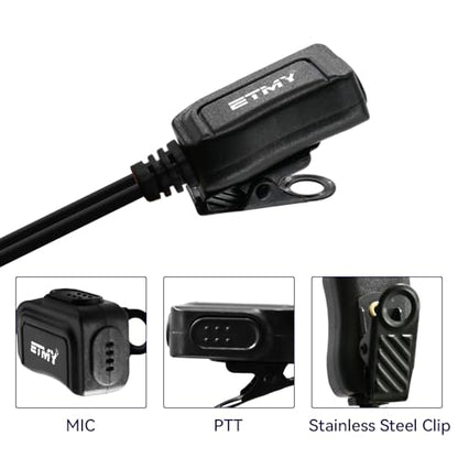 ETMY Covert Acoustic Tube Earpiece with Mini PTT Mic, Compatible with Motorola APX 6000/7000/8000, XPR 7550/7550e, P82/P86 Series Two-Way Radio (1)