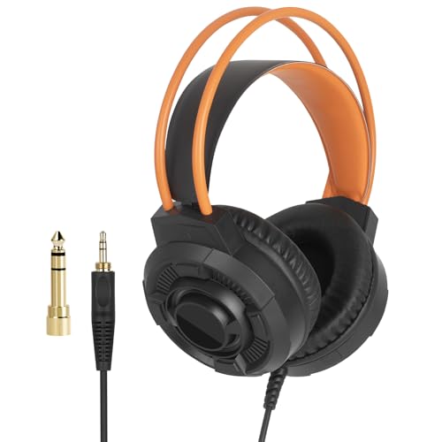 SATONE Studio Monitor Headphones,Over-Ear Noise Cancelling Recording Headphone Audio Monitors,3.5/6.35mm Wired Audio Jack for Mixing DJ Guitar Amp,Podcast Keyboard Piano and Computer Laptop PC-Orange