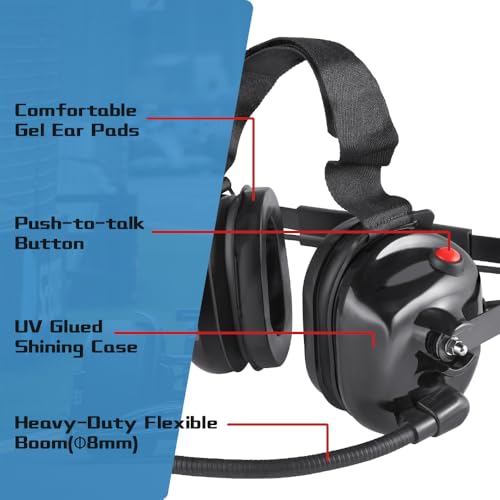 Two Way Radio Headset with Noise Cancelling Microphone, Volume Control Knob, Push to Talk, 3.5mm Input Jack Behind The Head Style Racing Headset