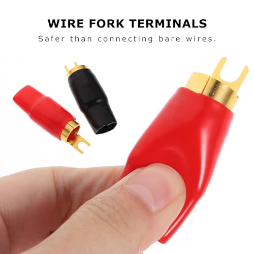 VOSAREA 2 Pairs Connectors Adapters Crimp Barrier Spades Copper Gold Plated 0 Gauge Spade Terminal Crimp for Speaker Wire Cable Terminal Plug- 0GA
