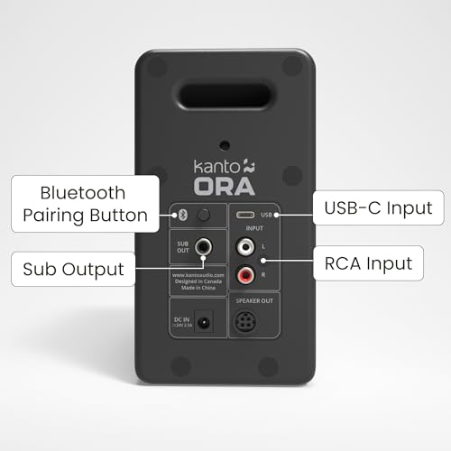 Kanto ORA 100W Powered Reference Desktop Speakers with Bluetooth - Black - Pair - color: Black, size: 3" Woofer - 100 Watts