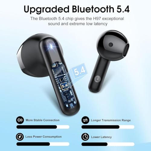 Wireless Earbuds, 2026 Bluetooth 5.4 Headphones with 3D Bass Stereo, 40H Ultralight In-Ear Buds, Bluetooth Earbuds with 4 ENC Noise Cancelling Mic, USB-C LED, IP7 Waterproof Earphones for Android iOS - color: Gloss Black