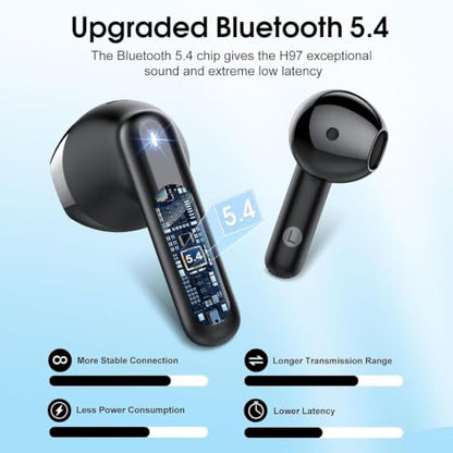Wireless Earbuds, 2026 Bluetooth 5.4 Headphones with 3D Bass Stereo, 40H Ultralight In-Ear Buds, Bluetooth Earbuds with 4 ENC Noise Cancelling Mic, USB-C LED, IP7 Waterproof Earphones for Android iOS - color: Gloss Black