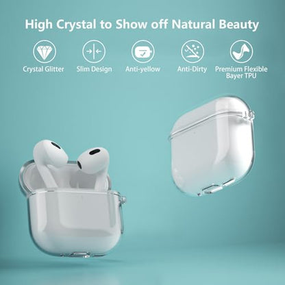 Aircawin for Airpods 4 Clear Case, Shockproof, Soft Transparent TPU Case with Carabiner and Cleaning Pen - color: Diamond Pure, size: Airpods 4