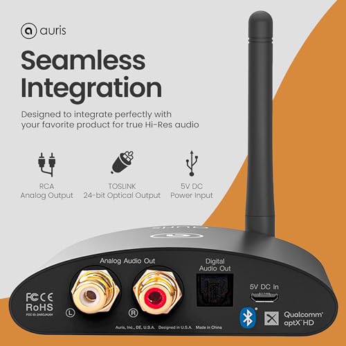 Blume HD Long Range Bluetooth 5.3 Music Receiver Hi-Fi Audio Adapter with Audiophile DAC, LDAC & AptX HD for Home Stereo, AV Receiver or Amplifier - color: Black