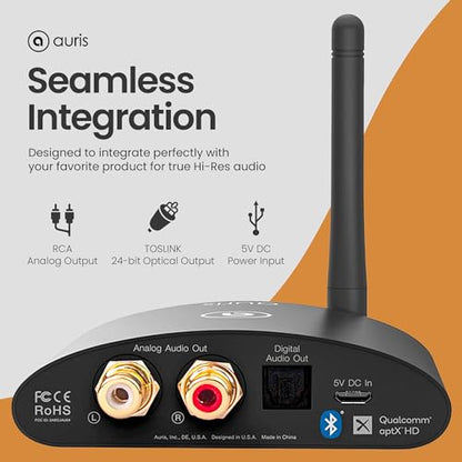 Blume HD Long Range Bluetooth 5.3 Music Receiver Hi-Fi Audio Adapter with Audiophile DAC, LDAC & AptX HD for Home Stereo, AV Receiver or Amplifier - color: Black