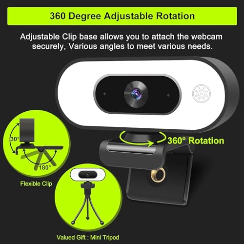 ToLuLu 1080P Full HD Webcam with Ring Light Microphone Streaming Web Camera - style: Webcam with Light & Cover & Tripod