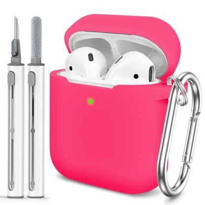 for AirPods 1/2 Case Cover,Come with Cleaner Kit,Soft Skin Silicone Case Cover with Keychain,Full Protective Case for Men and Women,Compatible with AirPods 2nd 1st Generation Case,Rose Pink - color: A6-Rose Pink