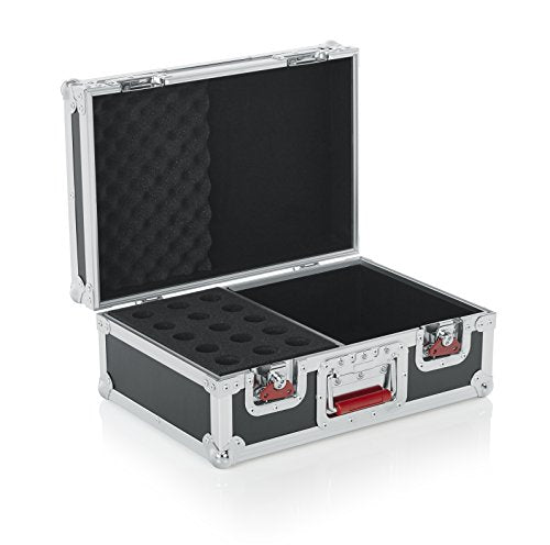 Gator Cases G-TOUR Series Road Case with Foam Drops for (15) Wired Microphones & Accessory Storage (G-TOUR M15) - size: 12.25 x 9.50 x 8.00 inches