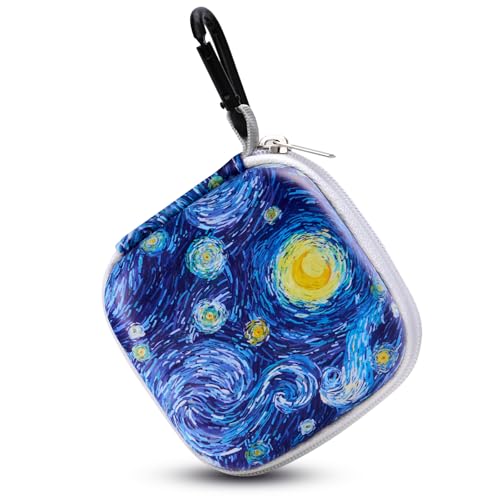 Unique Patterned Portable EVA Earbud Case with Carabiner | Printed Earbud Holder With Sturdy Carabiner, Multi-Use Storage For Earphones, Headphones, SD Cards & Small Electronic Chips - color: Starry Sky