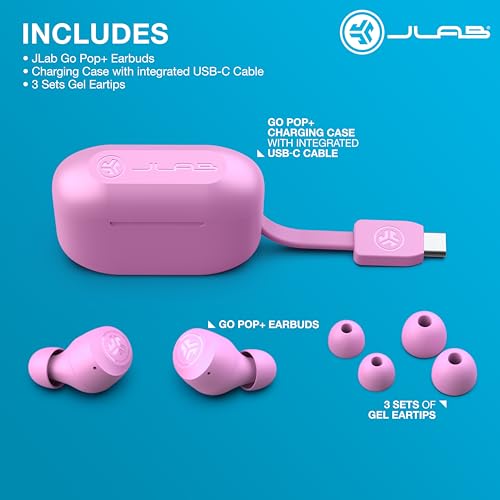 JLab Go Air Pop+, True Wireless Earbuds, Bluetooth Earbuds with Microphone, Dual Connect, EQ3 Sound, Pink - color: Pink, style: Pop+