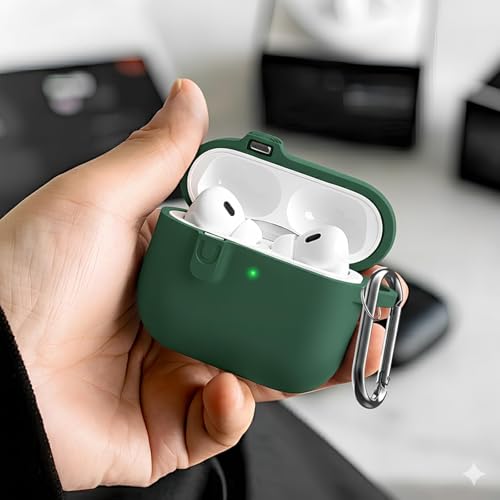 for AirPods 4 Case Cover with Cleaner Kit, Soft Silicone Cover for AirPods 4 Comes with Magnetic Lid Lock & Keychain-Solid for Women/Men,Pine Green - color: C1-Magnetic Pine Green