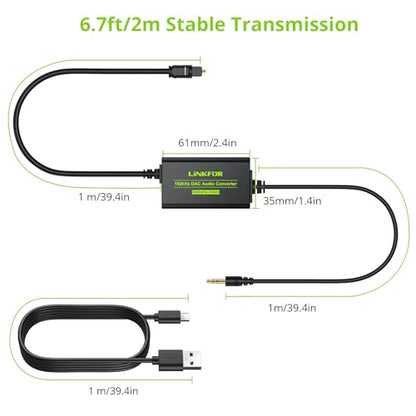 LiNKFOR 192kHz DAC Converter SPDIF to 3.5mm AUX Digital to Analog Audio Converter Optical Toslink to 3.5mm Audio Adapter with Optical Cable for HDTV Blu Ray DVD Amps - style: SPDIF to 3.5mm Converter