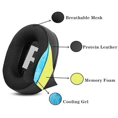 Cooling Gel Ear Pads Replacement Ear Cushions Compatible with Logitech G Pro, G Pro X, G433, G233, G Pro X 2 Headphones Headband Ear Cups Cushions Repair Parts