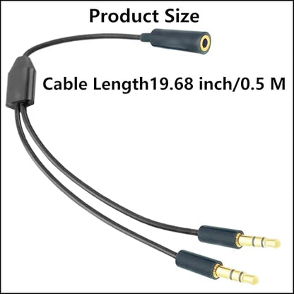 3.5mm 1 Female to 2 Male Stereo Audio Y Splitter Cable19.68inch | 3.5mm Adapter Splitter TRS Y Splitter Cable Gold-Plated Jack for Earphone PC Smartphone MP4 Speaker 50cm Black