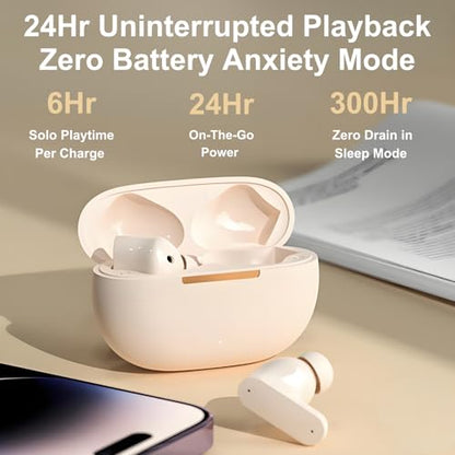 TINGER in-Ear ANC Wireless Earbuds, 35dB Active Noise Canceling Bluetooth Headphones, 24H Playtime Hi-Fi Bass Earphones with IPX4 Waterproof, Built-in Mic for Travel Workout - color: Beige