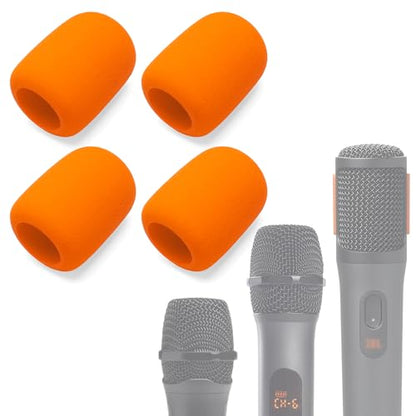 Foam Mic Cover Compatible with JBL PartyBox Wireless Mic Microphones, Wireless Two Microphone System, PartyBox Mic 100 Wird Microphone Sponge Windscreen Pop Filter 4-Pack, Orange