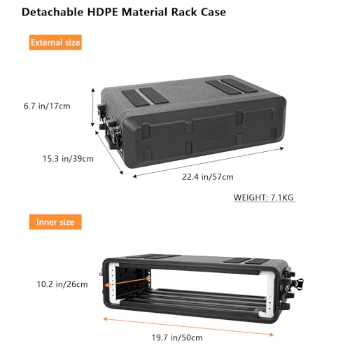 2U Rack Mount, Molded Pro-Audio PA DJ Case, Waterproof Hard Case with Custom Foam, Wireless Mic/Amp/Effect/Mixer Storage - color: Black, size: 2U 12" Deep