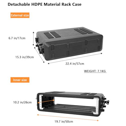 2U Rack Mount, Molded Pro-Audio PA DJ Case, Waterproof Hard Case with Custom Foam, Wireless Mic/Amp/Effect/Mixer Storage - color: Black, size: 2U 12" Deep