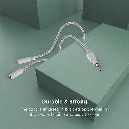 Headphone Splitter, 3.5mm Stereo 2-Way Audio Cable - 20CM / Gray | Stereo Audio Sound, Dual Headphone and Speaker Audio Output, Compatible with iPhone, iPad, Laptops, Tablets, 3.5mm devices - color: Shinning Silver, size: 9.8 inch / 25 cm