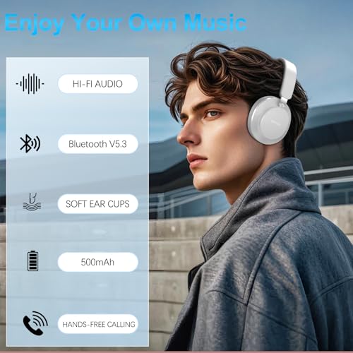 Noise Cancelling Headphones Wireless Bluetooth, Over Ear Headphone Bluetooth with Microphone, Cancelling Wireless Headphones Over Ear, 65h Playtime, Clear Calls, Comfort Fit for Travel (Grey) - color: Grey
