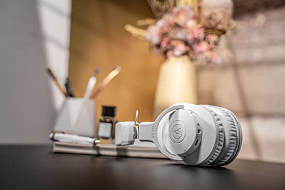 Audio-Technica ATH-M20xBTWH Wireless Over-Ear Headphones with Mic, 60 Hour Battery Life, Studio-Quality Sound, 40 mm Drivers for Enhanced Bass, Lightweight Design, Multipoint Pairing, White | 60 Hour Battery Life, Studio-Quality Sound, 40 mm Drivers for E
