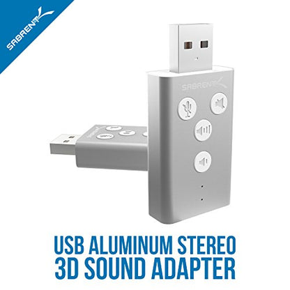 SABRENT Aluminum USB External 3D Stereo Sound Adapter for Windows and Mac. Plug and Play No Drivers Needed. [Silver] (AU-DDAS) - color: Silver