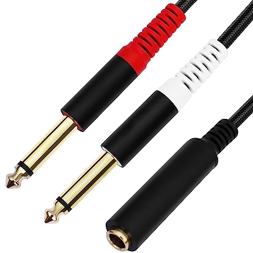 1/4 Splitter Cable, 1/4 Inch TRS Female to Dual 1/4 Inch TS Male Audio Splitter Adapter, 6.35mm TRS 1 Female to 2 Male TS Stereo Breakout Cable - 1 FT - style: 6.35mm TRS Female to Dual 6.35mm TS