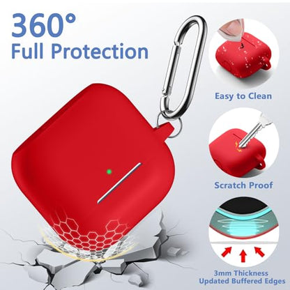 for Airpods 4th Generation Case Cover(2024),Soft Silicone Full Protective Case for AirPods 4 Case with Keychain & Cleaner Kit,Compatible with Apple Airpods 4 for Women,Men（Red） - color: Red