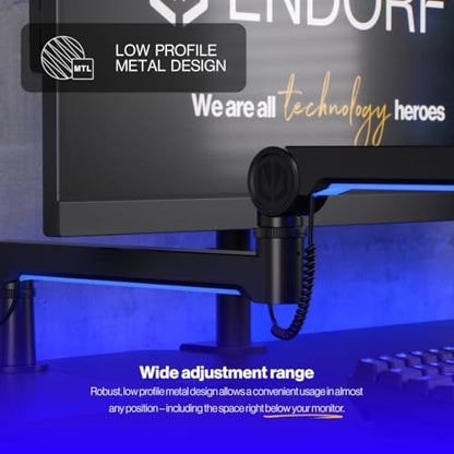 ENDORFY Broadcast Low Profile RGB Boom Arm, Premium Low Profile Microphone Smartfone and Light Arm with Cable, Rotatable, LED Lights with Controller