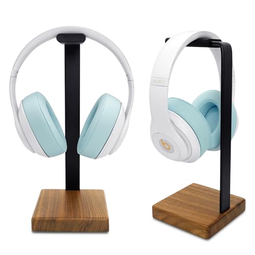Wooden Headphone Stand for Desk, Holder for Apple Sony Beats Bose Headset | Universal Desktop Stand, Non-slip Heavy Base with Soft Padding Square