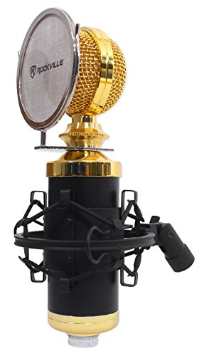 Rockville RCM02 Studio Condenser Microphone Bundle with Isolation Shield | Cardioid, 48V Phantom Power, XLR Output, Aluminum Body, Metal Shock Mount, RockShield 1 Dampening Foam, Podcast, 2-Items