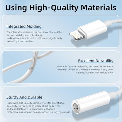 [MFi Certified] 2 Pack Lightning to 3.5mm Headphone Jack Adapter, Lightning to 3.5mm Adapter for iPhone 15/14/13/12/11/X/XS/8/7, Compatible with Headphones, Earbuds & Audio Devices