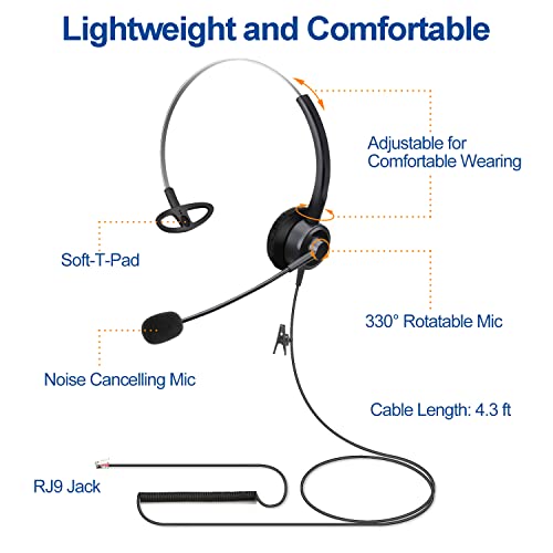 Callez Phone Headsets RJ9 with Noise Cancelling Mic for Polycom VVX Phones | Office Telephone Headset, Works with Polycom VVX201 VVX250 VVX350 VVX311 VVX310 VVX400 VVX410 VVX411 VVX500 Landline Phones