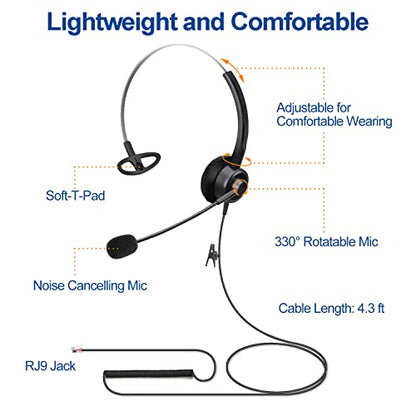 Callez Phone Headsets RJ9 with Noise Cancelling Mic for Polycom VVX Phones | Office Telephone Headset, Works with Polycom VVX201 VVX250 VVX350 VVX311 VVX310 VVX400 VVX410 VVX411 VVX500 Landline Phones