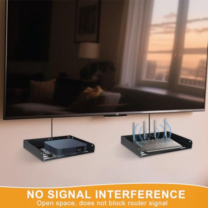 Metal Floating Shelf 12" x 8", 2 Pack Projector Shelf Wall Mounted WiFi Router Shelf for TV Components Speakers Game Console DVD Player