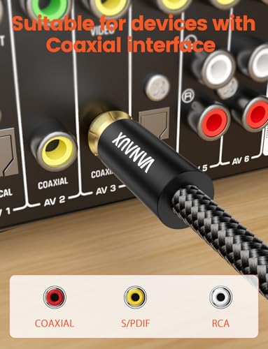 VANAUX Subwoofer Cable Digital Audio Coaxial Cable [24K Gold Plated Connectors] S/PDIF RCA to RCA Cable for Home Theater, Soundbar, Projector, Gaming Console, Amplifier, Speaker (10feet/3m) - size: 10feet/3m