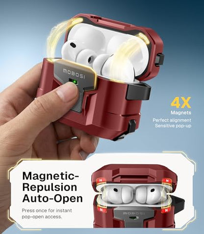 MOBOSI for AirPods Pro 3 Case 2025 with Drop-Proof Lock, Red | Cleaning Kit & Keychain, Compatible with MagSafe, Military-Grade Protection Hard Cover for iPods Pro 3rd Generation - color: Red