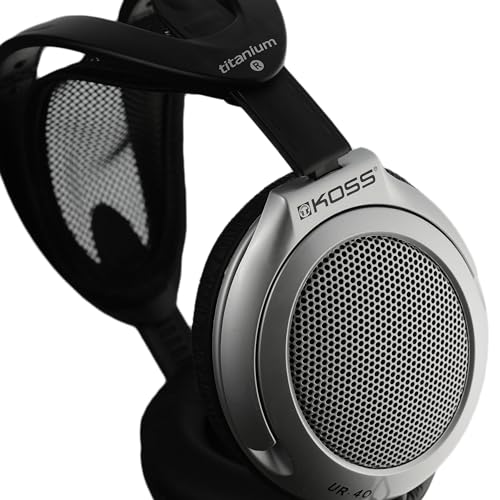Koss UR40 Collapsible Over-Ear Headphones, Silver, Retro Style, Wired Plug
