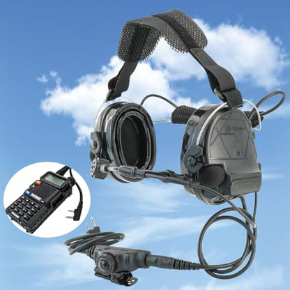 HEARFALCOM Tactical Headset C5 PRO Headphones with Mic Noise Cancelling for kenwoo Two-Way Radio for Airsoft CS Gaming - color: Black