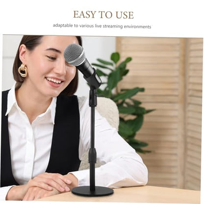 Abaodam Adjustable Desk Mic Holder with Metal round Base, Height Adjustable Microphone Stand for Podcast Recording and Home Use, Space-saving Design, Stable Desktop Mic Stand for Dynamic