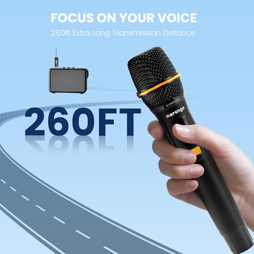 Marengo Metal Wireless Microphone,UHF Handheld Karaoke Mics,Rechargeable