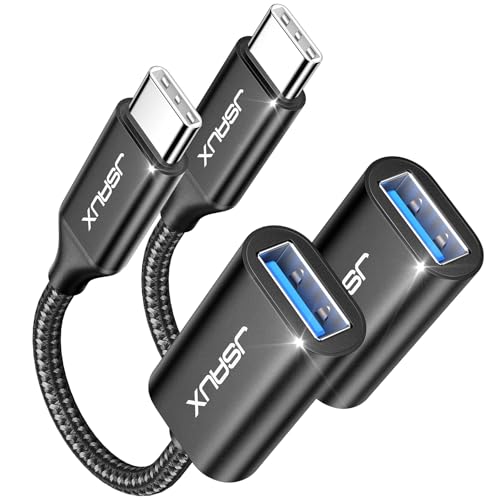 JSAUX USB C to USB 3.0 Adapter [2 Pack], USB C Male to USB Female OTG Cable Adapter Compatible with MacBook Pro/Air, iPhone 17 Pro Max/iPhone Air/16e/16/15 Series, Samsung Galaxy S25/S24/S23-Black - color: Black