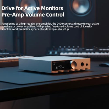 SMSL D100 Desktop DAC Headphone Amp, ES9081 Chip,True Balanced Audio Interface for Home Stereo,MQA,32-Bit/768kHz DSD512,32-600Ω headphones,USB/Optical/Coaxial Inputs,4.4mm & 6.35mm/RCA Outputs (Black)