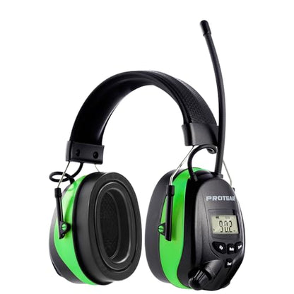 AM FM Radio Hearing Protection Earmuff, Bluetooth 5.4, 30SNR | Rechargeable Hearing Protectors with Gel Earpads, Headphones for Lawn Mowing, Construction, Chainsaw, Landscaping - color: Am/Fm+ Bluetooth-green