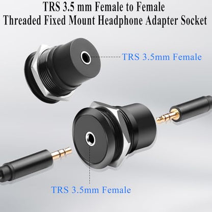 QIANRENON TRS 3.5mm Threaded Fixed Mount Headphone Adapter Socket 3-Pole 1/8 TRS Female to Female Bulkhead Mount Stereo Connector Coupler, Al Alloy Shell, for Expansion 3.5mm Audio Port Amplifier