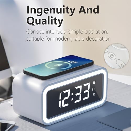 IHAO 5in1 Multi-Functional Alarm Clock with Wireless Charging 15W Fast Charger for Phone & Earbuds 3 Group Alarms, Dimmable Night Light, USB Port, Digital Clock Adjustable Light Mini Mirror QXF-805 - color: Wireless Charger Alarm Clock Qxf-805 White
