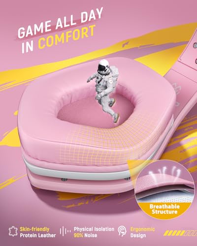 Tatybo Wireless Gaming Headset with Mic, 7.1 Sound 50mm Driver, White Pink | FPS & RPG Audio, 2.4G/BT 5.3/USB-C, 30H battery, Low latency for PS5/PS4/PC/Switch/Laptop/Mobile - color: White Pink