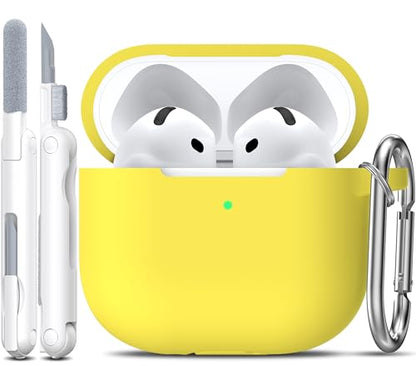 for AirPods 4 Case with Cleaner Kit,Full Protective Soft Skin Silicone Cover with Keychain for AirPods 4 Gen Case for Men Women,Compatible with Apple AirPods 4th Genaration Case 2024,Yellow - color: C Yellow